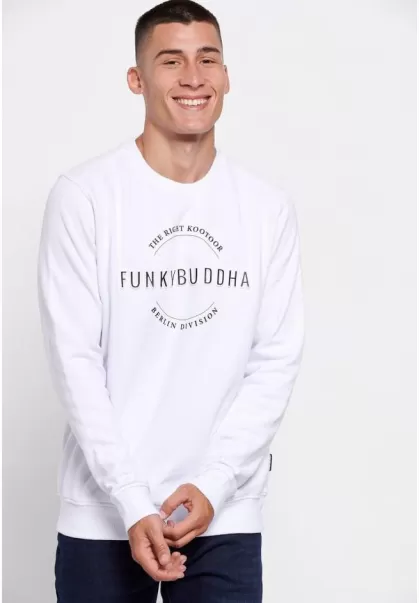 White Crew Neck Printed Sweatshirt Funky-Buddha Tailored Sweatshirts & Hoodies Men's