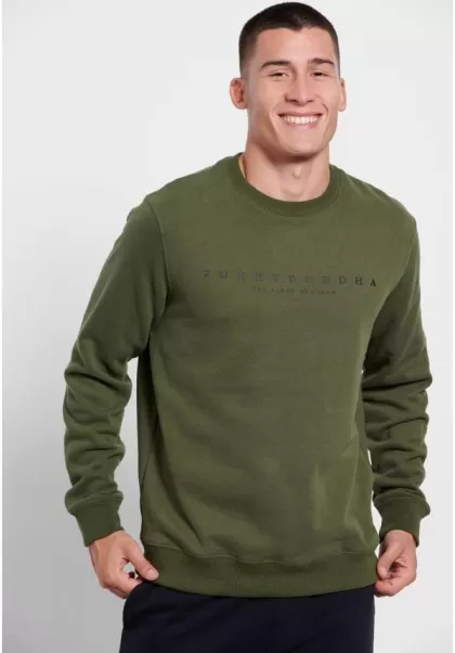 Pine Green Funky-Buddha Effective Men's Crew Neck Sweatshirt With Funky Buddha Print Sweatshirts & Hoodies