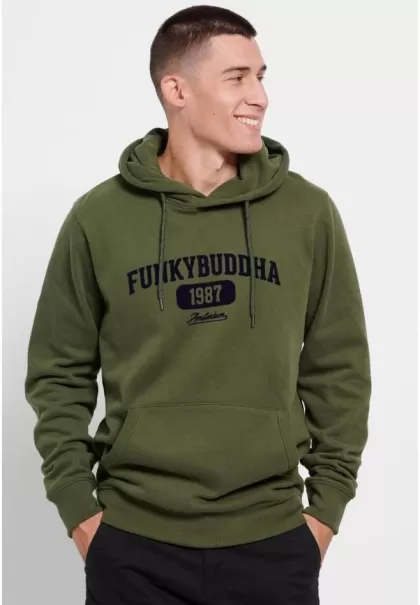 Pine Green Sweatshirts & Hoodies Flexible Men's Overhead Hoodie With Chest Print Funky-Buddha