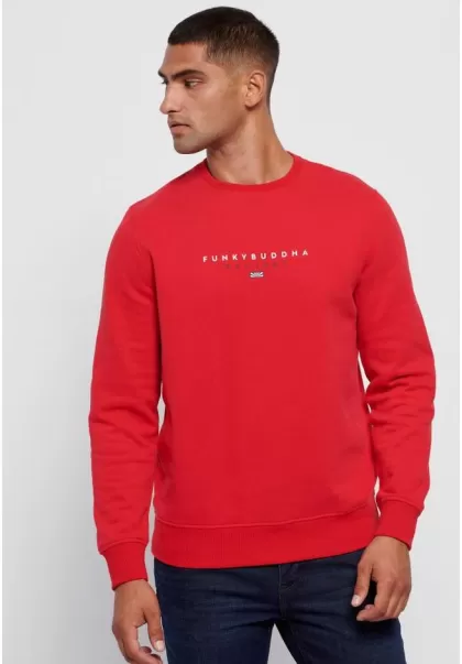 Funky-Buddha Sweatshirts & Hoodies Reduced To Clear Crew Neck Sweatshirt With Printed Logo Men's Red