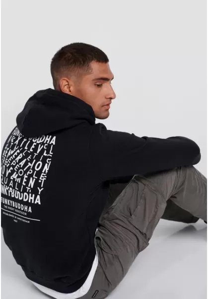 Men's Funky-Buddha Sweatshirts & Hoodies Oversized Overhead Hoodie With Print 2024 Black