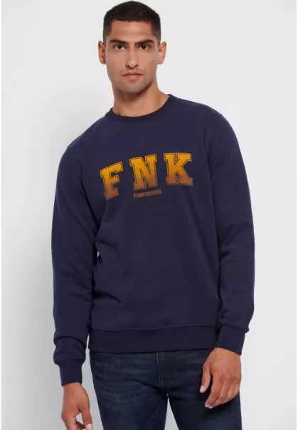 Navy Sweatshirts & Hoodies Funky-Buddha Crew Neck Sweatshirt With Fock Print Men's Online