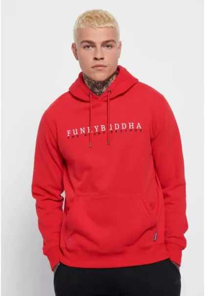 Sweatshirts & Hoodies Funky-Buddha Unique Red Overhead Hoodie With Funky Buddha Embroidery Men's