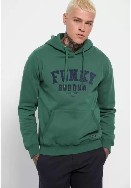 Fashionable Antique Green Sweatshirts & Hoodies Men's Overhead Hoodie With Embroidered Logo Funky-Buddha