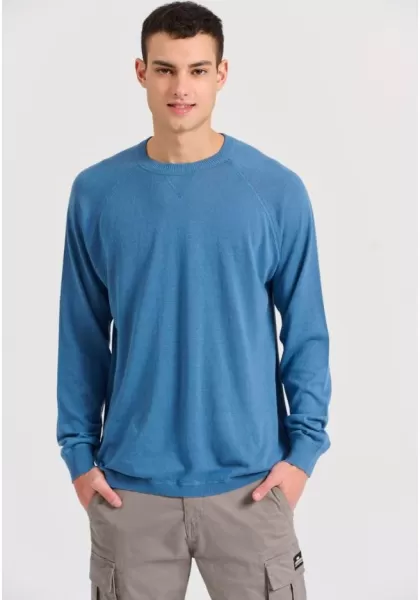 China Blue Men's Knitwear & Cardigans Funky-Buddha Specialized Linen Blend Men's Lightweight Sweater