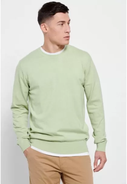 Men's Lightweight Crew Neck Sweater Advanced Mojito Green Mel Funky-Buddha Men's Knitwear & Cardigans