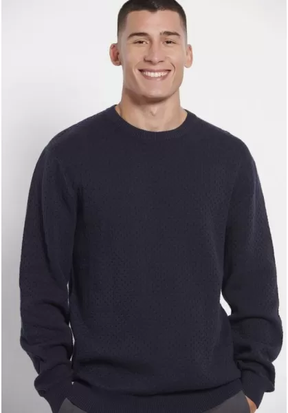 Relaxed Fit Crew Neck Sweater With 3D Knit Pattern Men's Navy Funky-Buddha Knitwear & Cardigans Special