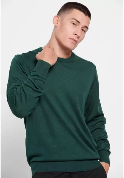 Funky-Buddha Knitwear & Cardigans Men's Crew Neck Sweater Merino Blend Top Pine Green Mel Men's