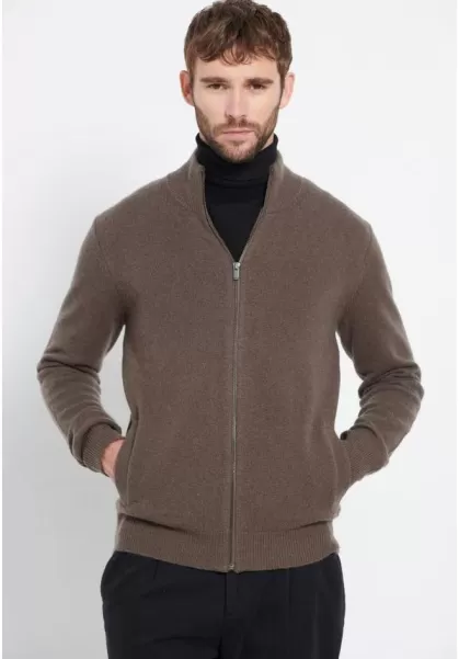 Knitwear & Cardigans Men's Funky-Buddha Dusty Brown Mel Refresh Slim Fit Knitted Cardigan Wool Blend And Cashmere - Marron Label