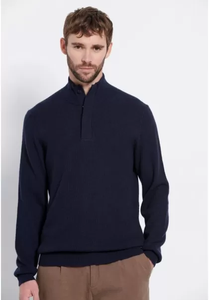 Men's Navy Mel Knitwear & Cardigans Men's Slim Fit Wool Blend Sweater - Marron Label Funky-Buddha Refined
