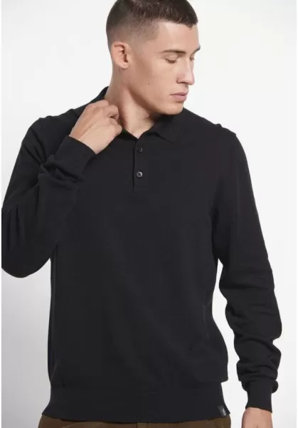 Funky-Buddha Men's Knitwear & Cardigans Men's Knitted Polo Shirt Black Smart