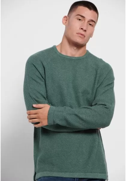 Men's Funky-Buddha Relaxed Fit Crew Neck Sweater Relaxing Knitwear & Cardigans Dk Forest Mel