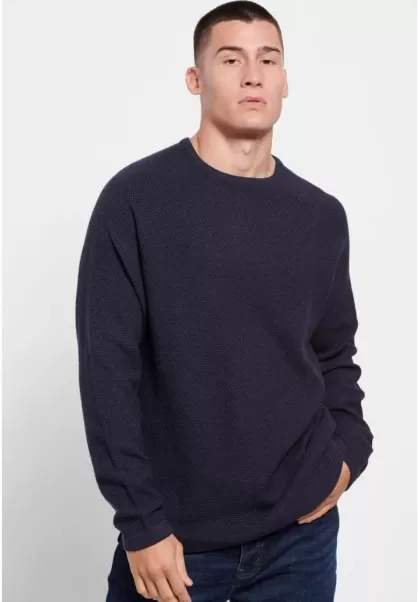 Men's Navy Mel Relaxed Fit Crew Neck Sweater Funky-Buddha Knitwear & Cardigans Pioneer