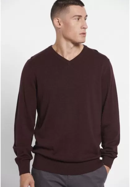 Men's Funky-Buddha Promo Essential V-Neck Sweater Knitwear & Cardigans Burgundy Mel