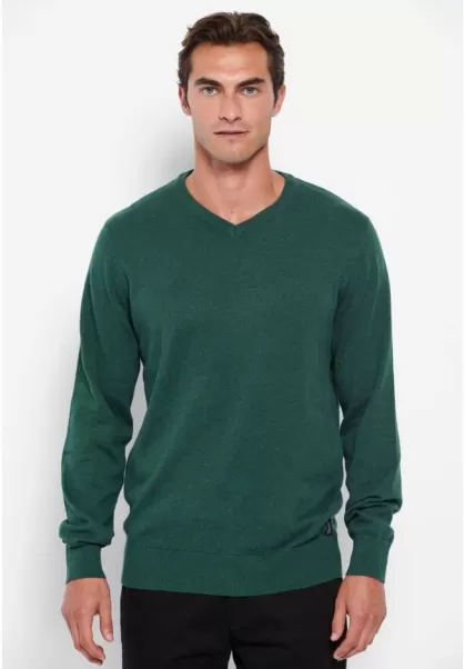 Knitwear & Cardigans Essential V-Neck Sweater Funky-Buddha Solid Men's Antique Green Mel