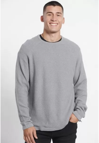 Grey Mel Relaxed Fit Crew Neck Sweater Knitwear & Cardigans Funky-Buddha Latest Men's
