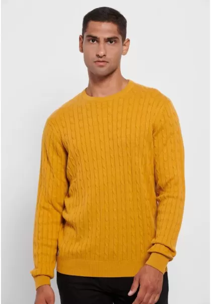 Men's Shop Men's Cable Knit Jumper Funky-Buddha Amber Yellow Mel Knitwear & Cardigans