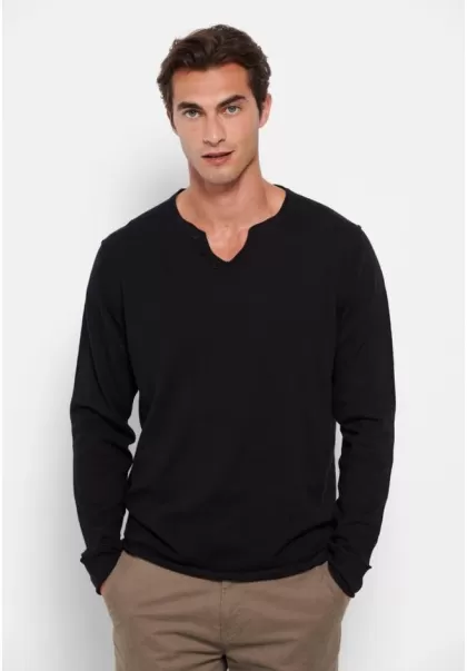 Fine Knit Henley Sweater Affordable Black Knitwear & Cardigans Funky-Buddha Men's