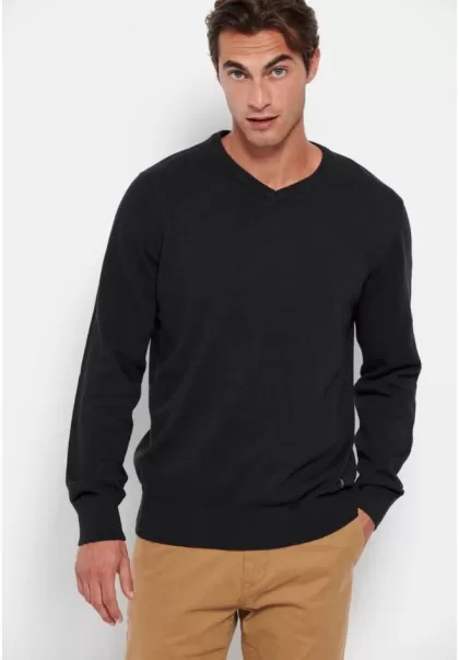 Funky-Buddha Black Mel Essential V-Neck Sweater Knitwear & Cardigans Men's Pioneer
