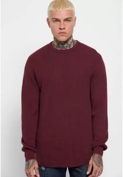 Men's Crew Neck Sweater Funky-Buddha Wine Men's Knitwear & Cardigans Promo