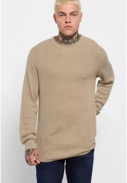 Funky-Buddha Beige Mel Easy-To-Use Men's Crew Neck Sweater Men's Knitwear & Cardigans
