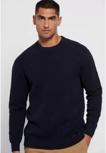 Specialized Navy Knitwear & Cardigans Men's Crew Neck Sweater With 3D Knit Pattern Funky-Buddha