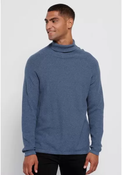 Dusty Blue Mel Knitwear & Cardigans Men's Turtle Neck Knitted Pullover Funky-Buddha Discounted Men's