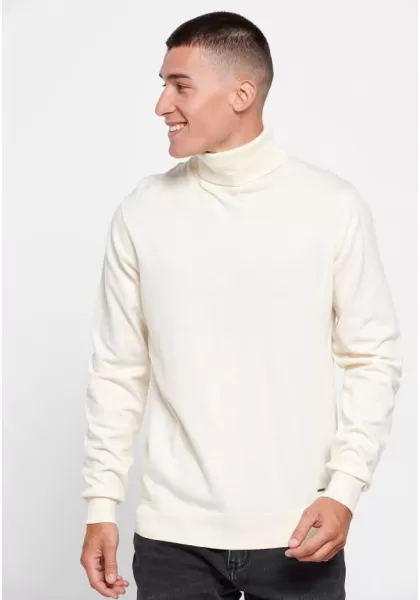 Men's Turtle Neck Sweater Off White Vivid Men's Funky-Buddha Knitwear & Cardigans