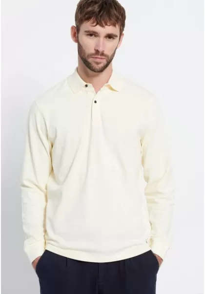 Ecru Longsleeve Pique Cotton Polo Shirt - Marron Label Polo Shirts Men's Pure Funky-Buddha