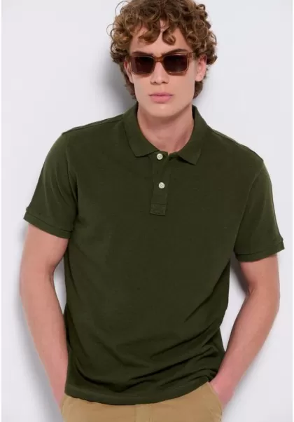 Men's Funky-Buddha Polo Shirts Utility Green Mel 2024 Polo Shirt In Melange Fabric