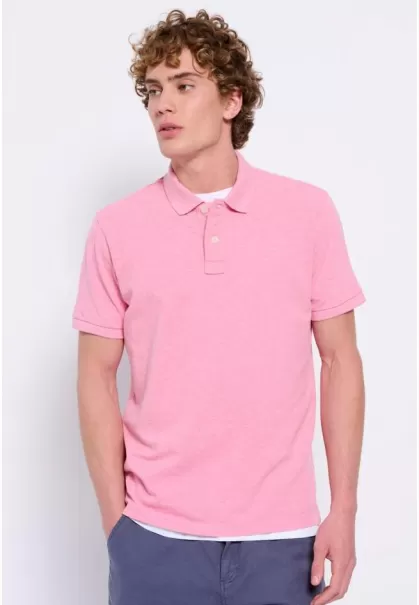 Lt Pink Mel Polo Shirt In Melange Fabric Men's Functional Polo Shirts Funky-Buddha