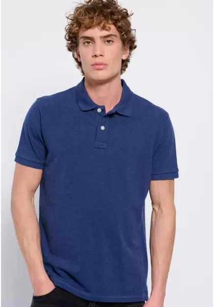 Funky-Buddha Polo Shirts Long-Lasting Polo Shirt In Melange Fabric Cobalt Mel Men's