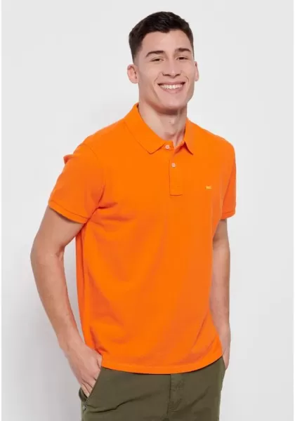 Polo Shirts Funky-Buddha Sunset Orange Essential Pique Cotton Polo Shirt Cheap Men's