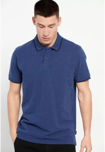 Men's Essential Polo Shirt In Melange Fabric Polo Shirts Cheap Funky-Buddha Cobalt Mel