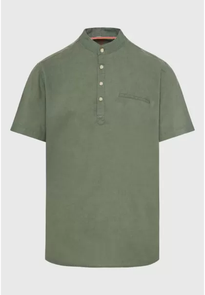 Forest Green Men's Timeless Relaxed Fit Linen Blend Shirt With Mao Neck Shirts Funky-Buddha