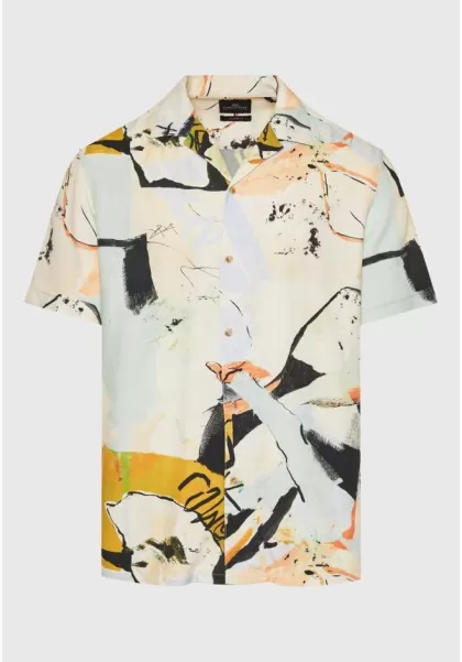 Funky-Buddha Cream Affordable Men's Shirts All Over Printed Relaxed Fit Shirt With Abstract Design