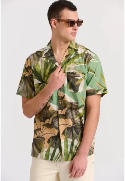 Modern Shirts All Over Printed Relaxed Fit Tropical Shirt Funky-Buddha Cream Men's