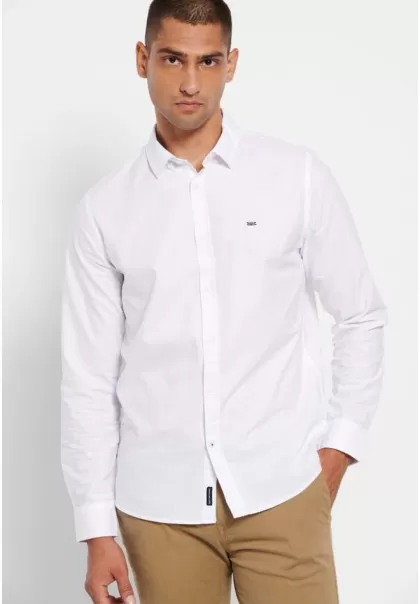 Essential Shirt With Embroidered Logo Ergonomic Funky-Buddha Men's Shirts White