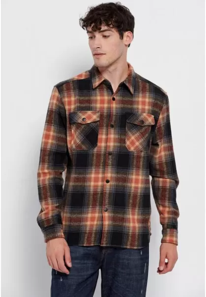 Men's Oversized Flannel Plaid Shirt Shirts Tobacco Brown Funky-Buddha Bold