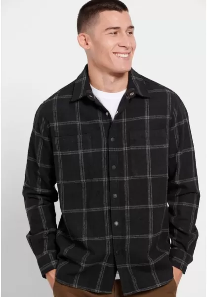 Oversized Fit Plaid Flannel Overshirt Shirt Funky-Buddha Shirts Men's Anthracite Final Clearance
