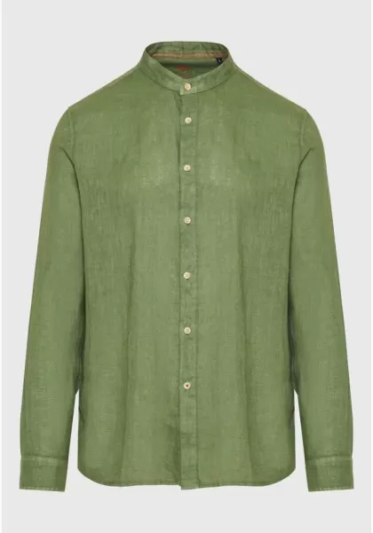 Savings Men's Shirts Mao Neck Garment Dyed Linen Shirt Khaki Funky-Buddha