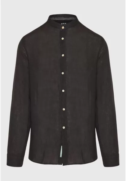 Tough Men's Shirts Funky-Buddha Mao Neck Garment Dyed Linen Shirt Black