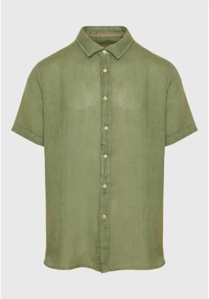 Men's Khaki Garment Dyed Short Sleeve Linen Shirt Shirts Made-To-Order Funky-Buddha