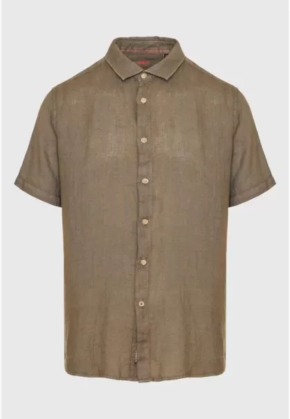 Cigar Organic Funky-Buddha Men's Shirts Garment Dyed Short Sleeve Linen Shirt