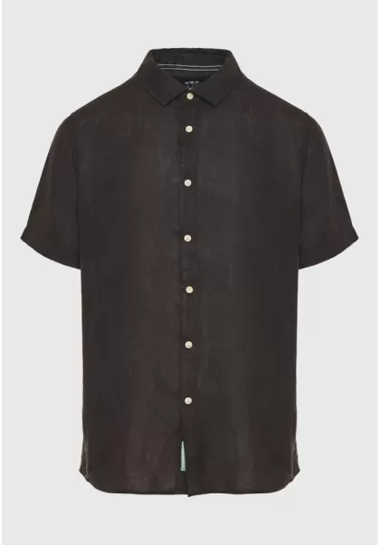 Funky-Buddha Shirts Cashback Black Men's Garment Dyed Short Sleeve Linen Shirt