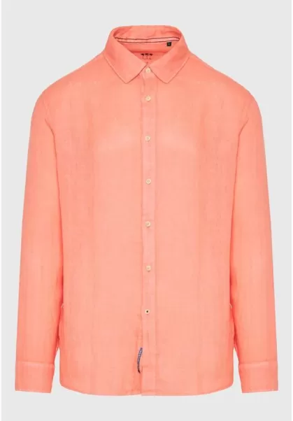 Shop Men's Funky-Buddha Garment Dyed Linen Shirt - The Essentials Shirts Tropical Peach