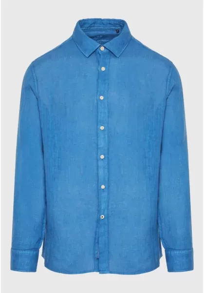 Funky-Buddha Men's Dutch Blue Garment Dyed Linen Shirt - The Essentials Exclusive Shirts
