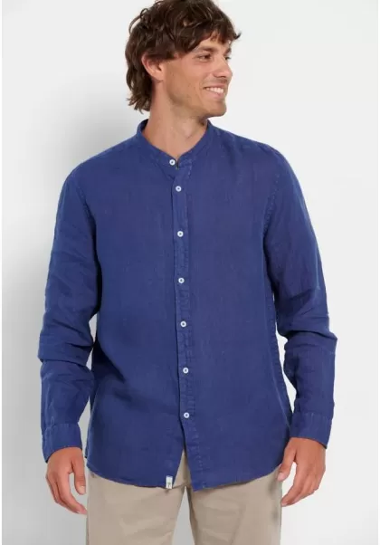 Men's Inexpensive Mao Neck Linen Shirt Indigo Shirts Funky-Buddha