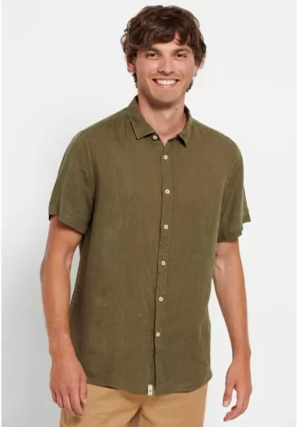 Khaki Men's Shirts Funky-Buddha Short Sleeve Linen Shirt Effective
