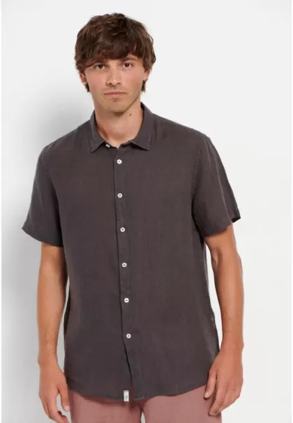 Short Sleeve Linen Shirt Dk Grey Funky-Buddha Shirts Lowest Price Guarantee Men's